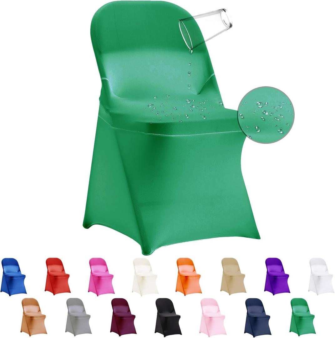 12 PCS Waterproof Stretch Spandex Folding Chair Covers, Dining Room Chair Slipcovers Protector for Wedding, Banquet, Party, Holidays, Celebration and DecorationEmerald 12 PCS Waterproof Stretch Spandex Folding Chair Covers, Dining Room Chair Slipcovers Protector for Wedding, Banquet, Party, Holidays, Celebration and DecorationEmerald