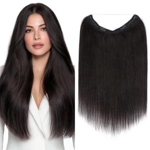 MY-LADY Halo Hair Extensions Real Human Hair for Women Natural Black Clip in Remy Hairpiece with Adjustable Invisible Wire 16 Inch 65G