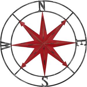 Aboxoo Round Metal Compass Decorative Compass Metal Wall Art Hanging Wall Sculpture 11 Inch Diameter Farmhouse Decor Indoor or Outdoor Sign (Red)