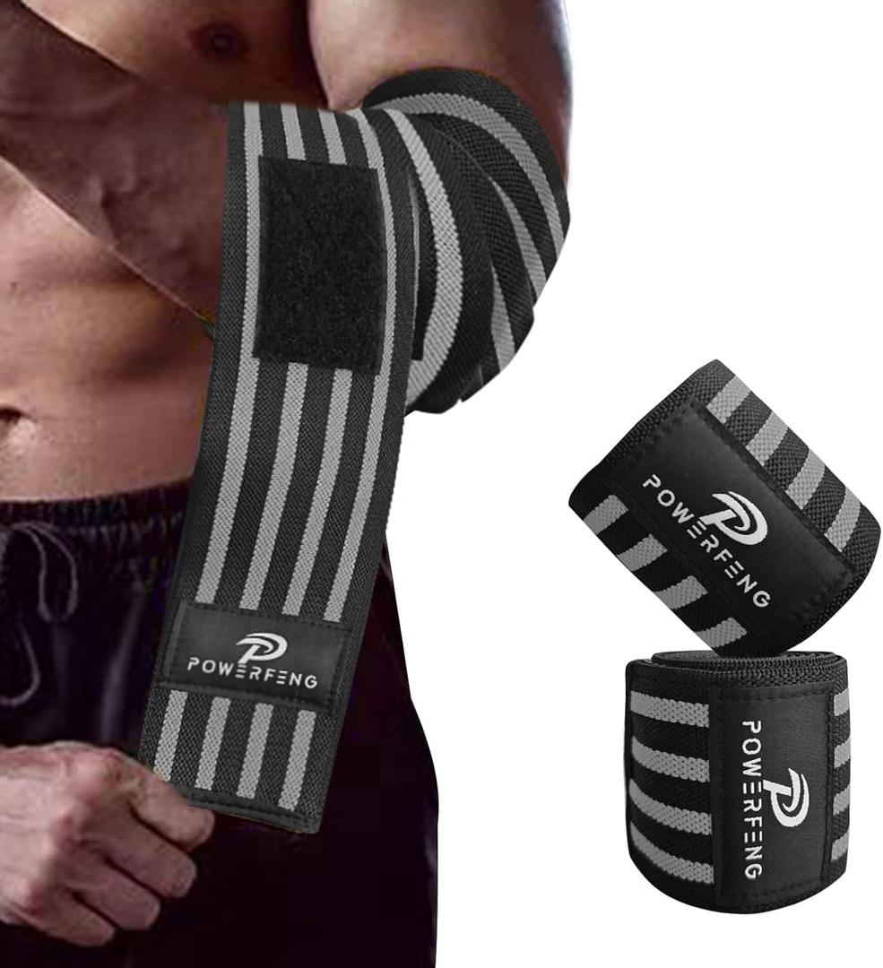 Elbow Wraps for WeightliftingElbow Sleeve Support for Bench Press, Cross Training & Powerlifting - Elbow Straps for Weightlifting Gym Men Women (Gray)