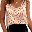 Ekouaer Womens Silk Satin Tank Tops V Neck Casual Cami Sleeveless Camisole Blouses Summer Basic Tank Shirt (Medium, Red Flower)