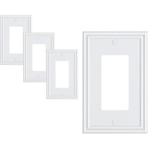4-Pack Decorator Outlet Cover Plate, Pure White Decorative Switch Plates and Outlet Covers, Durable Zinc Alloy Wall Plates for Electrical Outlets, Receptacle, GFCI Outlet, Dimmer Switch
