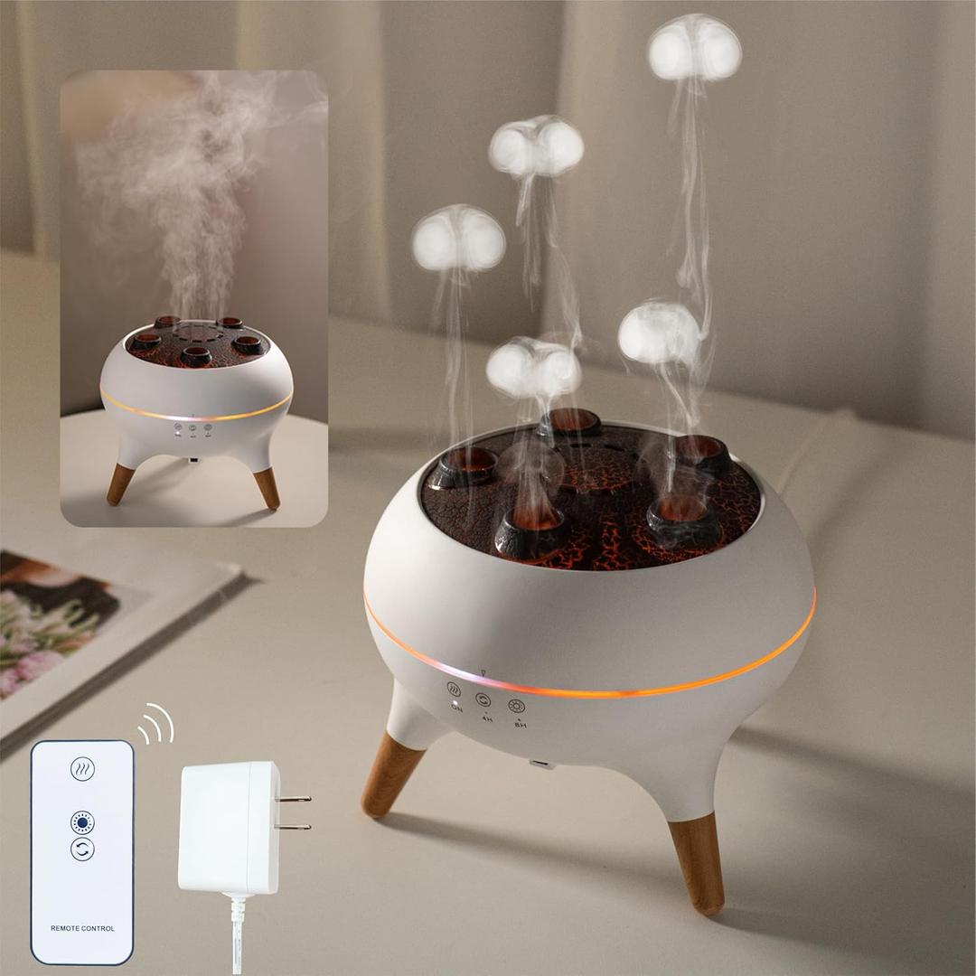 Essential Oil Diffuser 250ML Dancing Jellyfish Aromatherapy Diffuser Humidifier with 7 Colors LED Lights,Remote Control,Plug in for Bedroom,Office (White)