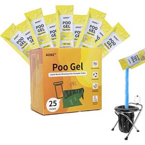 AOKE Portable Toilet Absorbent Gel Powder - Lemon 25 Pack Poo Deodorizing Treatment for Outdoor Camping and Hiking