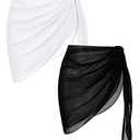 Ekouaer 2 Pieces Women Beach Sarongs Sheer Cover Ups Chiffon Bikini Wrap Skirt for Swimwear (Black/White, Large)