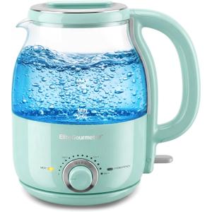 Elite Gourmet 1.2L Electric Glass Kettle, 1200W Fast Boil, Adjustable Temperature Control & Keep Warm, BPA-Free Borosilicate Glass, Auto Shut-Off & Boil-Dry Protection, 360 Cordless Base, Mint