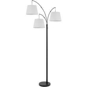 Benjara BM313396 84 in. Floor Lamp with 3 Tree Style White Drum Shades Black Metal Finish