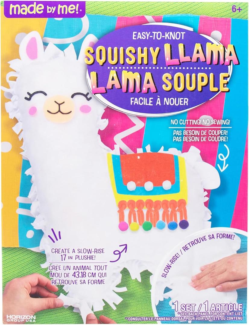 Made By Me Easy-to-Knot Squishy Llama, Make Your Own Slow Rise 17 In Plushie Llama, No-Sew Craft Kit, Make Your Own Stuffed Animal Kit, DIY Plush Craft Supplies, Plush Pillows For Kids, Knot Tying Kit