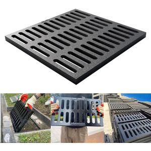 Cast Iron Drain Grate, 24 * 24in Heavy Duty Outdoor Drain Cover, B125 Class Channel Grate, Metal Sewer Grate, Black Square Drainage Grate for Concrete Floor, Yard, Driveway & Garage.