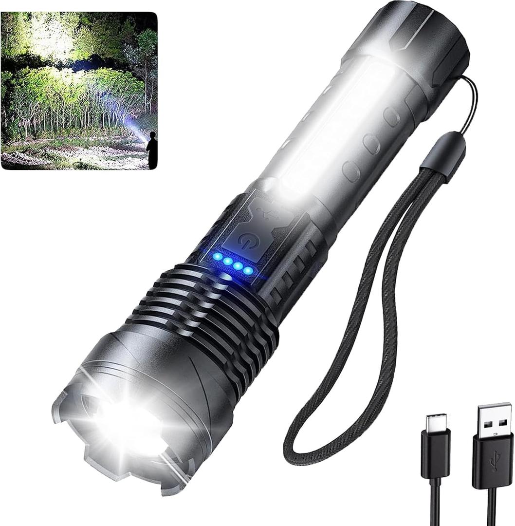 Rechargeable Flashlights 980,000L High Lumens, Super Bright Led Tactical Flashlight Battery Powered with 7 Modes, Side Light, USB C, Waterproof, Zoomable, Powerful Handheld Flash Light (Large)