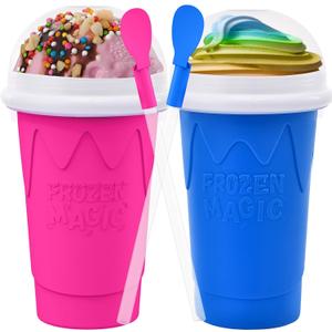 2PCS Slushie Maker Cup-500ml DIY Magic Quick Frozen Smoothies Cups for Homemade Milk Shake Ice Cream Maker, Portable Cooling Cups, Double Layer Squeeze Slushy Maker Cup, Birthday Gifts for Kids Mom
