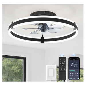 ZMISHIBO Ceiling Fans with Lights and Remote, 19.7'' Low Profile Ceiling Fan, 30006000K Dimmable Modern Flush Mount LED Fan Light, 6 Wind Speeds, Black Fandelier Ceiling Fans for Bedroom