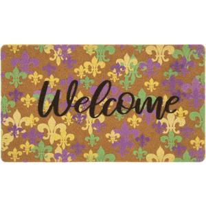 Mardi-Gras Welcome-Doormat for Outdoor-Entrance Non-Slip Front-Door Fleur De Lis Decor Door Mat 17" x 29" (Colorful)