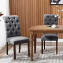 COLAMY Tufted Dining Chairs Set of 2, Parsons Dining Room Chairs Upholstered Fabric Diner Chair Stylish Kitchen Chairs with Solid Wood Legs and Padded Seat - Grey