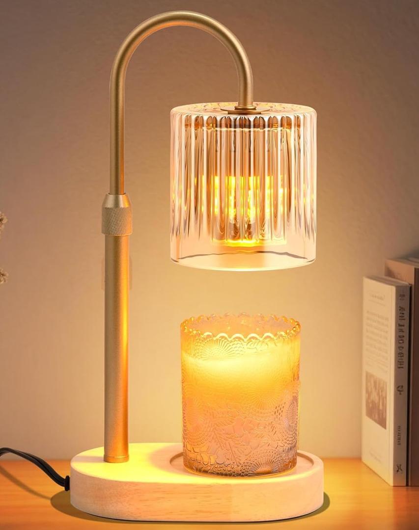 Candle Warmer Lamp with Timer: Modern Style Adjustable Height Candle Warmer Lamp Home Decor Safe Flame Free for Wax Blocks and Jar Candles (Amber)