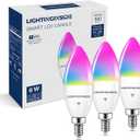 Lightinginside E12 Smart Light Bulbs 60W Equiv., 500LM 6W RGBCW Candelabra Chandelier Candle Bulb Works with Alexa/ Google Home/ Smart Life, 2.4G WiFi Bluetooth Bulbs, No Hub Required, ETL Listed, 3PCS