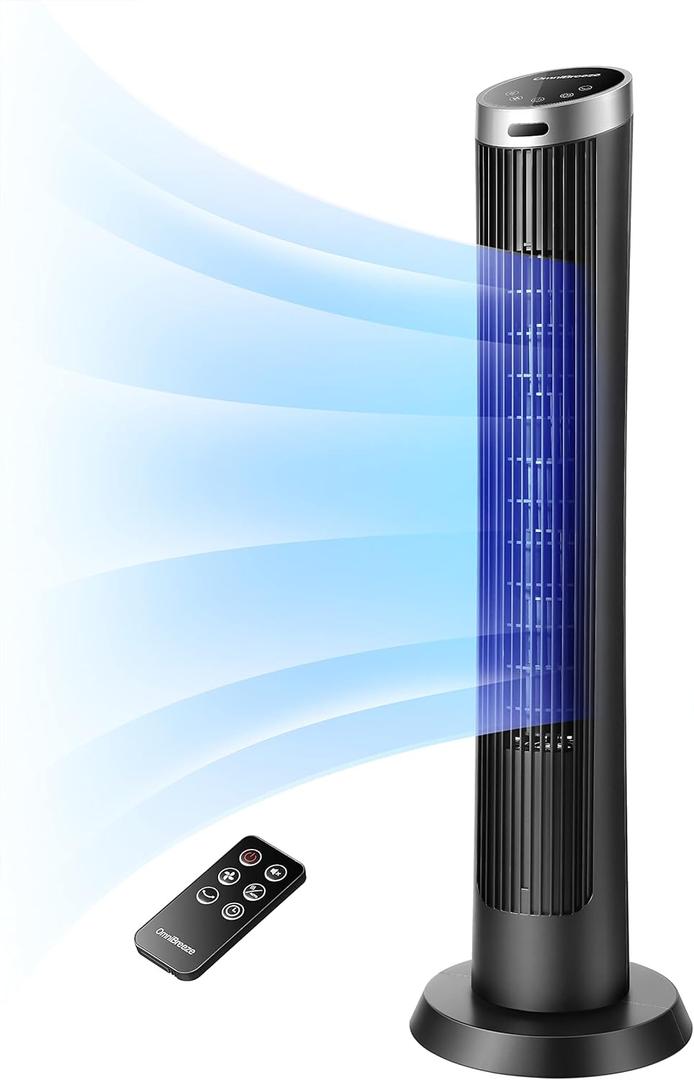 OmniBreeze Digital Electric Tower Fan, with Remote Control, LED Display, Standing Bladeless Floor Fans Cooling and Quite Indoor Living Room Bedroom use (40 Inch)
