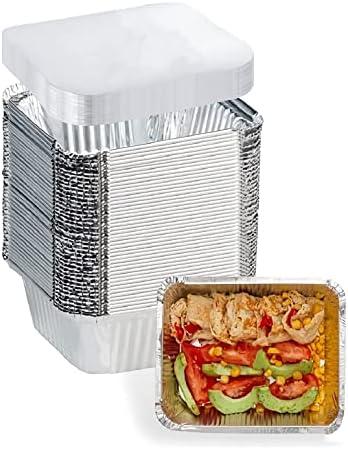 FUIIKEEM 1 Lb Small Aluminum Pans with Lids(40 Pack - 5"×4") Tin Foil Pans Disposable Cookware- Cardboard Lids, for Cooking Baking Party Meal, Takeout Trays - To Go Disposable Food Container