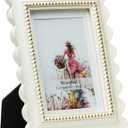 Wontree Wavy 5x7 Picture Frame White with Gold Beaded Trim, Resin Frame with Real Glass, Display 5x7 Photos Matted to 4x6, Vertical and Horizontal Desk Tabletop or Wall Hanging