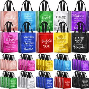 Feifeiya 50 Pcs Reusable Employee Appreciation Gift Bag with Handle 8x4x10 Inch Small Administrative Professionals Day Bags Non Woven Thank You Bag Bulk for Ot Month Coworker Staff Team Teacher Nurse