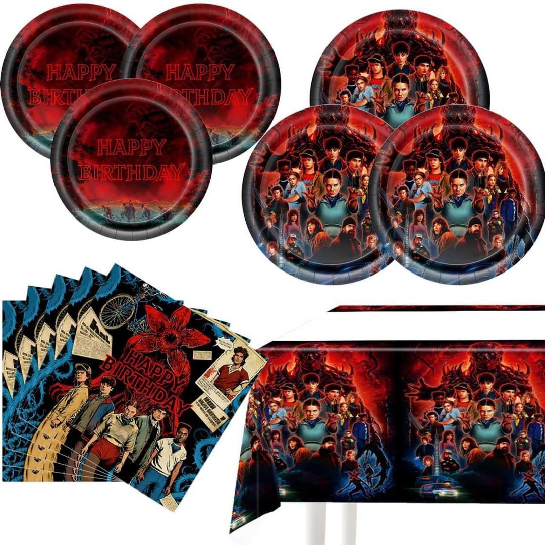 2 x 41PCS S.tr.anger Party Tableware, 20 Plates, 20 Napkins and 71'' x 42'' Tablecloth - S.tr.anger Theme Birthday Party Decoration Supplies