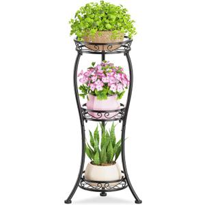 KMOTASUO 3 Tier Tall Metal Plant Stand, 33 Inch Plant Stands Indoor Outdoor, Rustproof Iron Flower Pot Holder Display Rack for Corner Patio Garden Balcony Living Room(Black)
