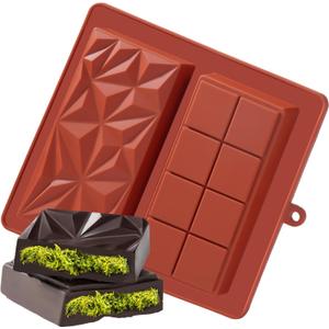 Chocolate Bar Mold Deep Dubai 1 Inch Pistachio Chocolate Bar Silicone Thick Mold for Stuffed Bar, Large Candy Bar Mould for Filling (Geometric Red)