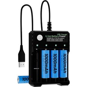 4-Slot 18500 Battery Charger Button Top Set for Flashlights,Universal 3.7V Batteries Charger for 18500 26650 21700 14500(No Suitable for nimh & Other 1.5V Batteries)