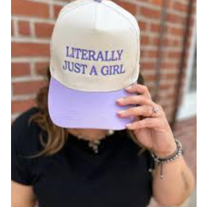 Newbachton Two-Toned Embroidered Literally Just A Girl Baseball Cap,Y2K Hat,White/Light Purple