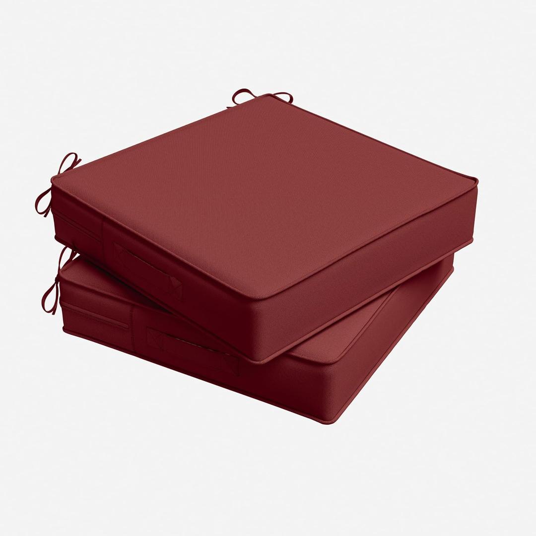 Outdoor Chair Cushion 19 x 19 x 4 Inches Patio Furniture Outdoor Waterproof Seat Cushion, Patio Chair Cushion with Handles and Ties, Square Dining Chair Cushion Set of 2, Burgundy
