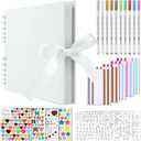 Gotideal 80 Pages Scrapbook Album with 10 Metallic Markers, Craft Paper Photo Album for Wedding and Anniversary, Family DIY Scrapbook Accessories with Scrapbooking Stickers Corners(White)