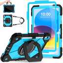 Auizotl Case for iPad (A16)11th /10th Generation 11/10.9 Inch 2025/2022 with Screen Protector Rotating Stand Shoulder Strap Pencil Holder,Military Grade Shockproof iPad Case 10th Generation,Black Blue