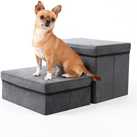 Foldable Dog Stairs/Steps 2-Tier Pet Steps Storage and Adjustable Steps for  Dogs Pet Steps Storage Stepper for High Beds Sofa Pet Dog Cat, Gray