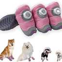 Dog Shoes for Large Dogs,Dog Boots for Small Dogs,Waterproof,Anti Slip,Anti Shedding,Suitable for All Seasons,12 Styles- Knob Buckle Shoes.(Summer-Pink, Size 1: 1.3"x1.6"(W*L)(Pack of 4))
