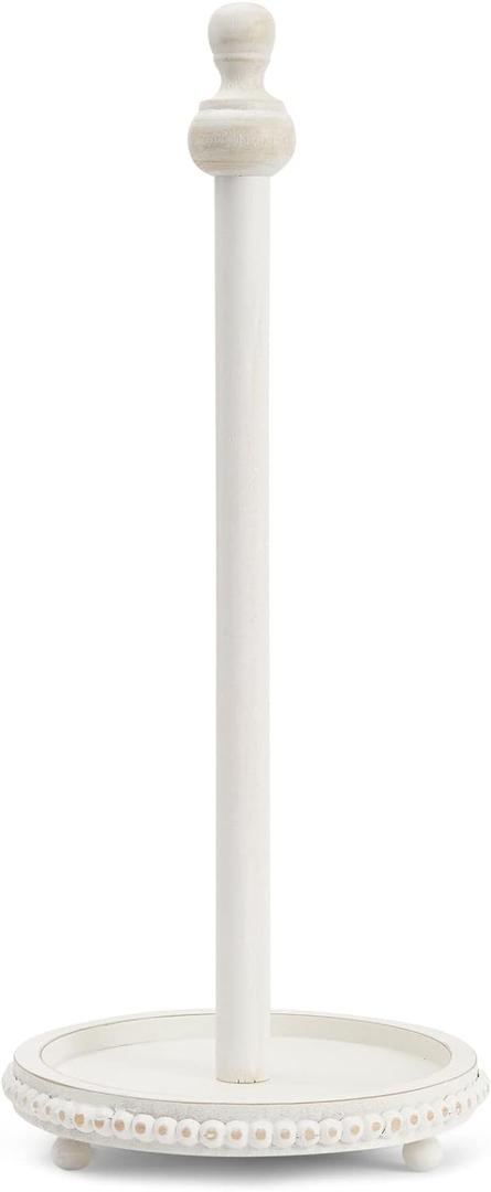 Farmlyn Creek Wooden Rustic Paper Towel Holder for Kitchen Organization, Distressed Standing Holder for Modern Home Decor, Countertop, Dining Table, White Washed Color (6.5x16 Inch)