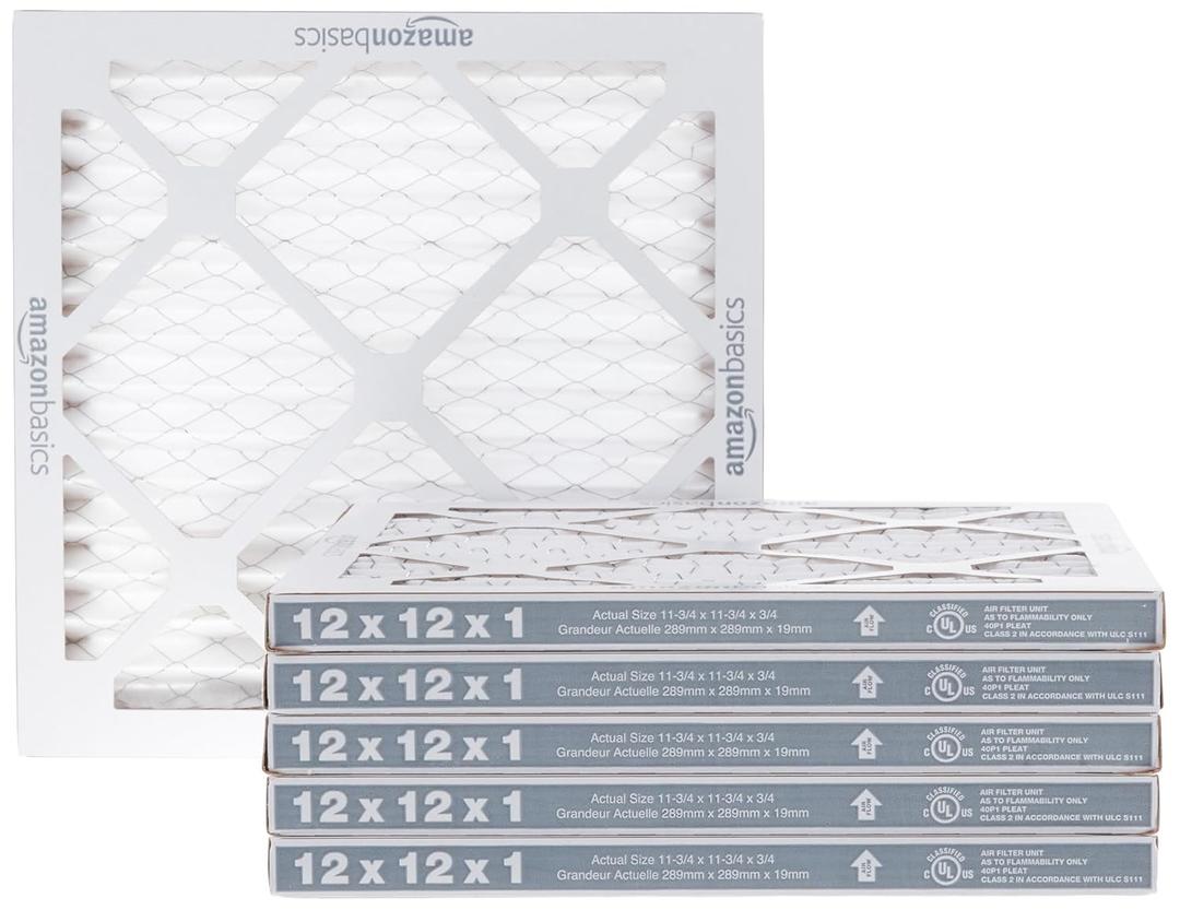 Amazon Basics 12x12x1 Air Filter 6 Pack, MERV 8 AC Furnace Filters (Actual Size: 11.75" x 11.75" x 0.75")