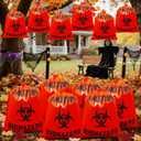 2 x 12 Pcs Large Halloween Leaf Bags Biohazard Halloween Decorations Halloween Trash Bags for Leaves Plastic Yard Lawn Waste Bags Scientist Biohazard Bags Outdoor Biohazard Zombie Party Decorations (Red)