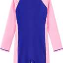 Girls Long Sleeve Rash Guard Swimsuits Zipper Bathing Suits (Blue) 5T