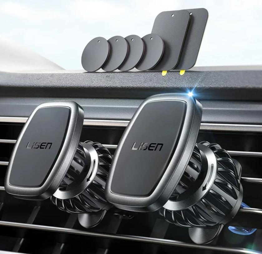 LISEN 2 Pack Magnetic Phone Holder for Your Car Magnet for Phone Car Mount Vent 6 Military Magnets Vent Cell Phone Holder Mount for Car Plate Fit All, Gifts for Women Men, Car Accessories