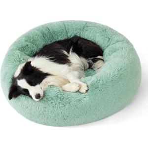 Bedsure Calming Dog Bed for Large Dogs - Donut Washable Large Pet Bed, 36 inches Anti-Slip Round Fluffy Plush Faux Fur Dog Bed, Fits up to 80 lbs Pets, Apple Green