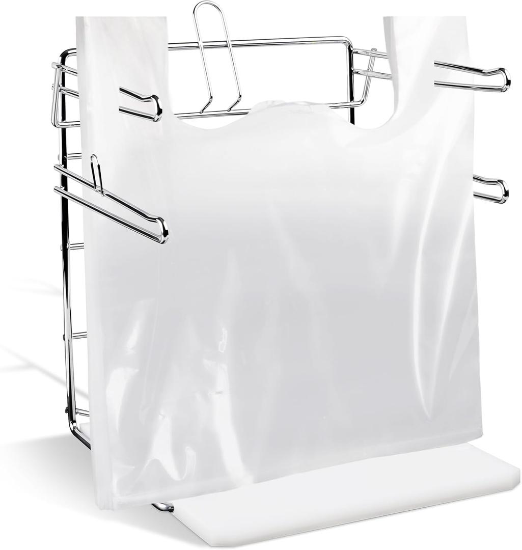 Bag Holder Stand for Plastic Bags  15.7Wx12.4Dx12.4H Metal Grocery Sack Holder and Dispenser Chrome T Shirt Bag Holder Rack Shopping Bag Holders for Grocery Bags for Retail and Store Use