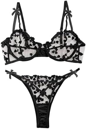 Lilosy Sexy Underwire Cute Push Up Strappy Embroidered Mesh Sheer Lingerie Set See Through Panty Bra Small, Black  Lilosy Sexy Underwire Cute Push Up Strappy Embroidered Mesh Sheer Lingerie Set See Through Panty Bra Small, Black