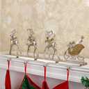 Set of 4 Deer Christmas Stocking Hangers for Mantel Xmas Stocking Hooks for Fireplace Mantle,Metal Free Standing Indoor Sleigh Stocking Holder for Christmas Decorations (Reindeer and Sleigh Set)
