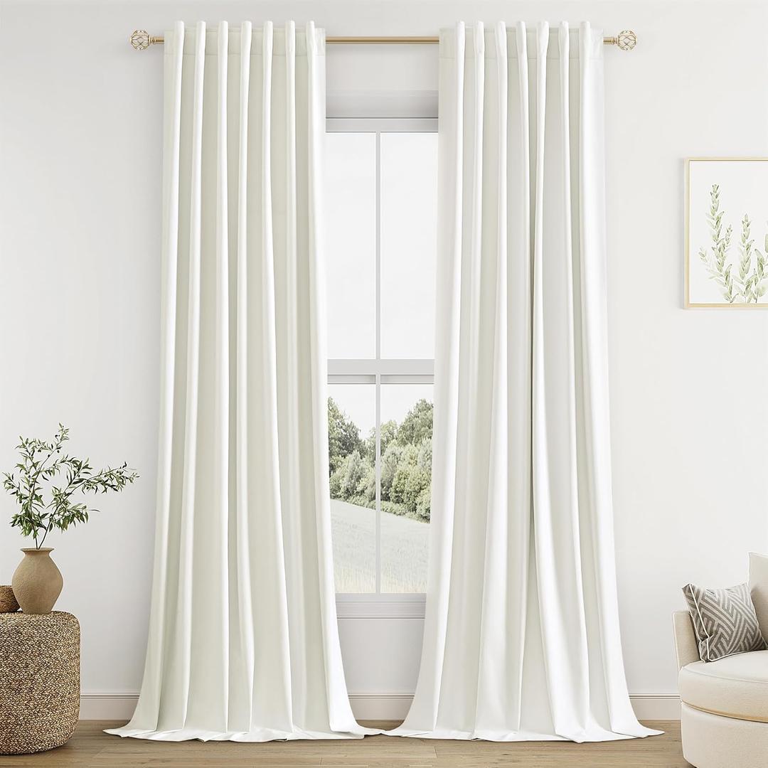 Guken Ivory Linen Blackout Curtains 96 Inch Length 2 Panels Set for Living Room Bedroom Back Tab Thermal Insulated 100% Black Out Linen Drapes Room Darkening Window Curtains 96 Inches Long