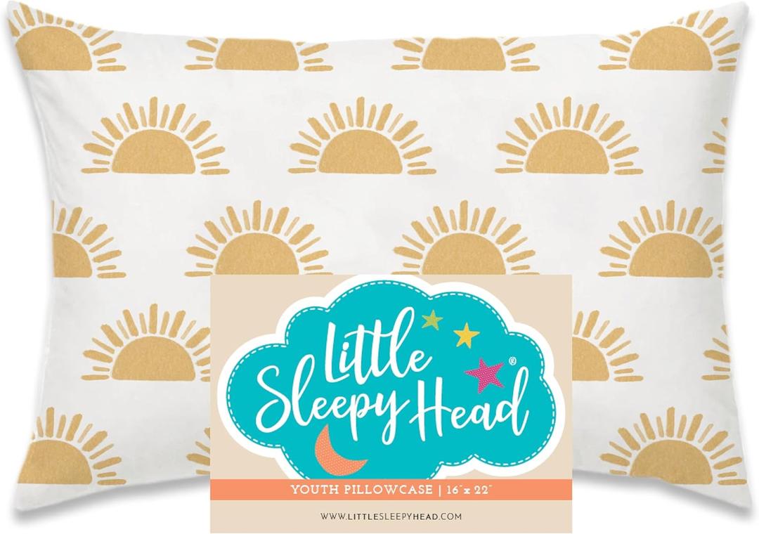Little Sleepy Head Youth Pillow Case - 100% Made Cotton & Hypoallergenic Pillow Case - Snug Fit Envelope Pillowcase Enclosure - Youth Pillow 16x22 Size - (Sunshines) Design Travel Pillow Cover