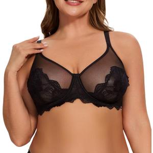 Minimizer Bras for Women, Sexy Lace Unlined Underwire Bra Full Coverage Push Up Sheer Mesh Plus Size Lifting Shecurve Bra (Black) Minimizer Bras for Women, Sexy Lace Unlined Underwire Bra Full Coverage Push Up Sheer Mesh Plus Size Lifting Shecurve Bra (Black)