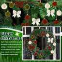 Syhood 60 Pcs Neutral Velvet Christmas Ornaments 30 Flocked Hanging Ball Ornament for Christmas Tree 30 Velvet Bow Green Brown Cream Shatterproof Ball Decoration Assortment Xmas Tree Winter Party