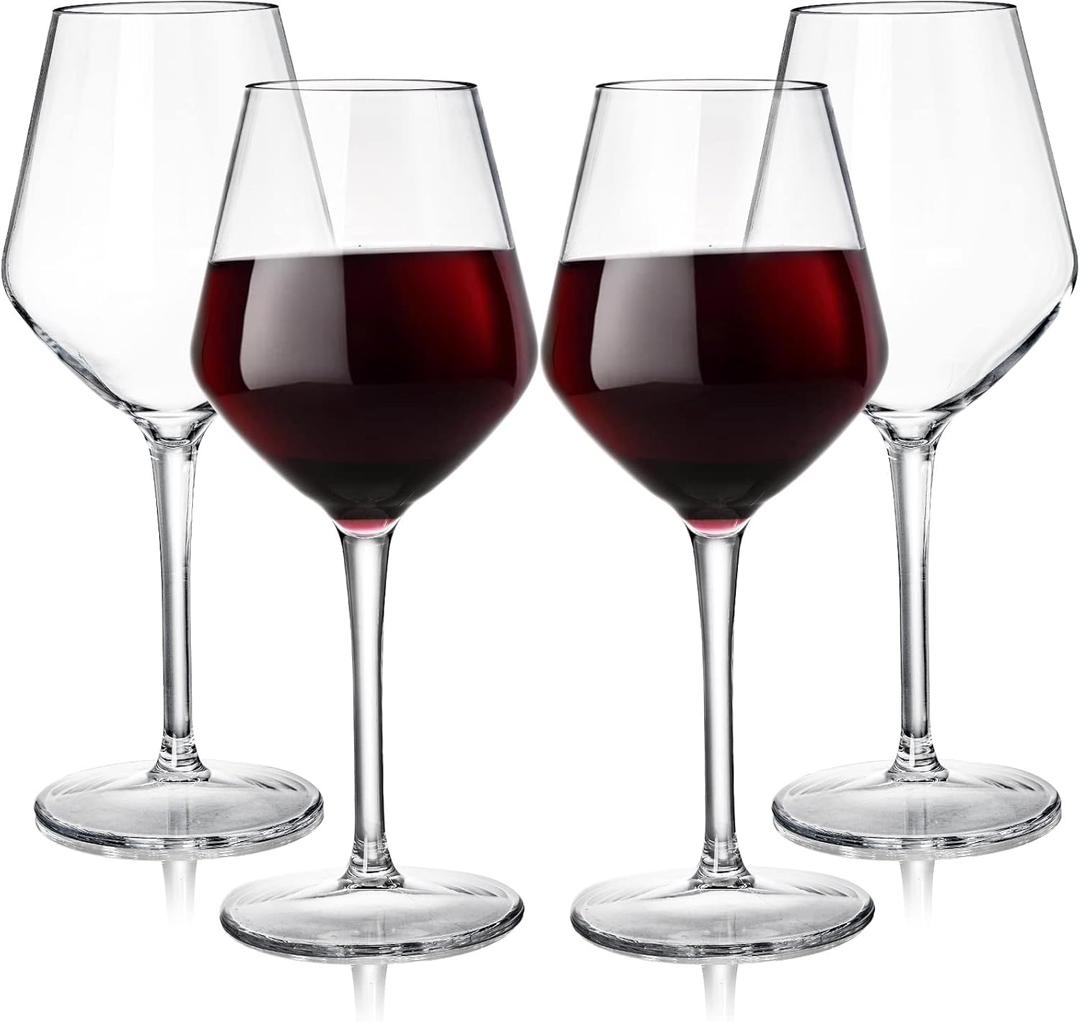 Dicunoy 4 Pack Unbreakable Stemmed Glasses, 15 oz Outdoor Plastic Glasses, Plastic Goblets Glassware, Reusable, BPA-Free, Classic Cups for Patio, Poolside, Camping