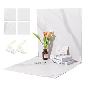 BEIYANG 2 Marble 24x24 Inch Photography Backdrop Boards with 2 PCS Bracket for Flat Lay or Food Photography Background Marble and White Backdrop Photo Table Backdrop