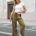 Hongsui Women's Wide Leg Pants Drawstring High Rise Side Striped Slouchy Palazzo Pants with Pockets (Brown) L